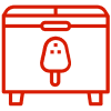 A red line drawing of an ice cream machine.