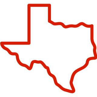 A red outline of the state of texas.