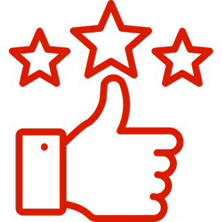 A red like symbol with three stars in the middle.