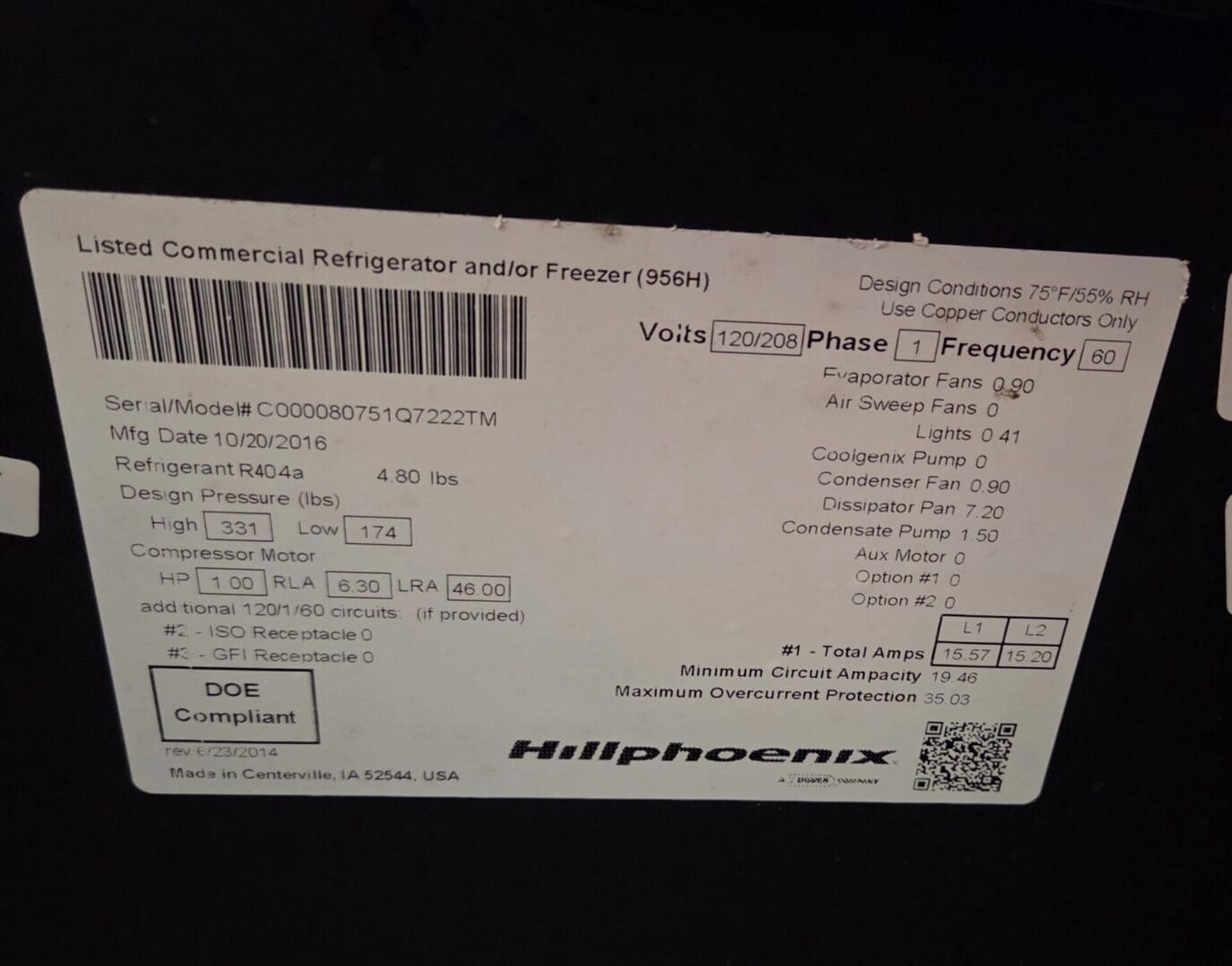 *SOLD - PPU* HillPhoenix QTM 6' Self-Contained Merchandiser - Image 2